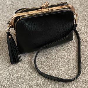 Black and gold cross body bag